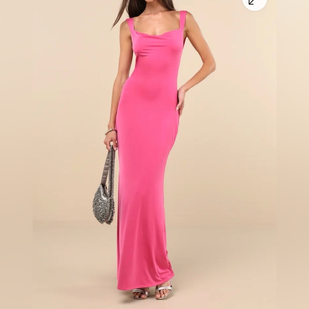 Lulu's Vibrant Fuchsia Pink Column Maxi Dress Women’s size XS - Picture 5 of 13